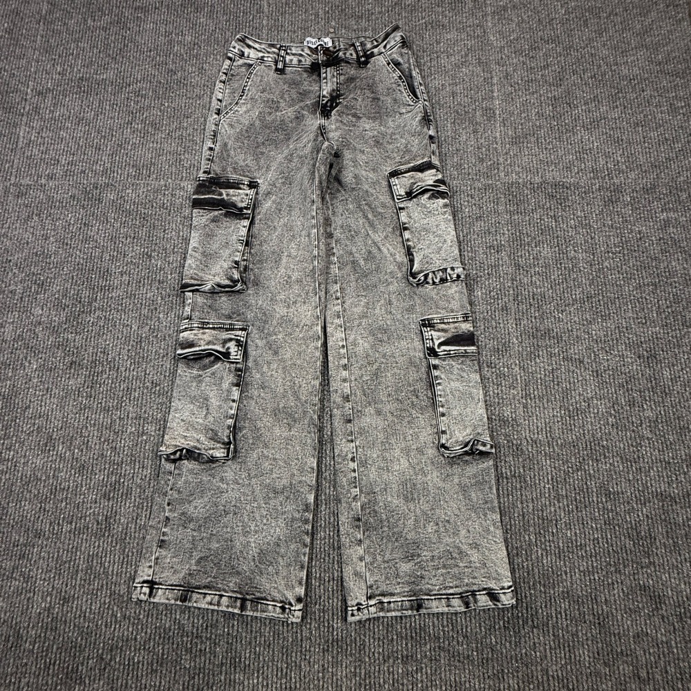 Disclosure Grey Acid Wash Cargo Jeans Wide Leg High Rise Streetwear Size 5/27